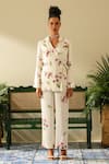 Label Deepika Nagpal Ivory Cotton Embroidery Collared Charlotte Floral Print Shirt And Pant Set Online at Aza Fashions Label Deepika Nagpal_Ivory Cotton Embroidery Collared Charlotte Floral Print Shirt And Pant Set_Online_at_Aza_Fashions