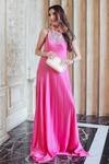 Buy_DILNAZ_Pink Silk Chamoise Embroidered Floral Round Sequin Gown  _at_Aza_Fashions