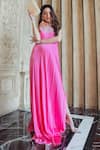 Buy_DILNAZ_Pink Silk Chamoise Embroidered Floral Round Sequin Gown  