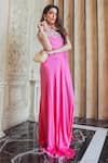 Shop_DILNAZ_Pink Silk Chamoise Embroidered Floral Round Sequin Gown  