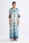 Buy_Rajdeep Ranawat_Blue Silk Printed Abstract V Neck Banera Kimono Tunic  _at_Aza_Fashions