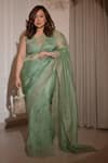Buy_Charu Makkar_Green Pure Silk Organza "embroidered Abstract Floral Saree_at_Aza_Fashions