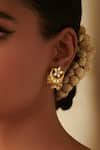 Buy_Zariin_Gold Plated Mirror Polki Chaand Phool Shaped Stud Earrings _at_Aza_Fashions