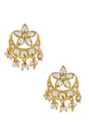 Shop_Zariin_Gold Plated Mirror Polki Chaand Phool Shaped Stud Earrings _at_Aza_Fashions