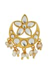 Shop_Zariin_Gold Plated Mirror Polki Chaand Phool Shaped Stud Earrings _Online_at_Aza_Fashions