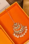 Shop_Zariin_Gold Plated Mirror Polki Chaand Ka Tukda Embellished Maangtikka _at_Aza_Fashions