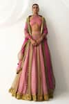 Buy_Itrh_Pink Tissue Embellished Ghunghroos Colorblock Lehenga Set With Neck Blouse _at_Aza_Fashions