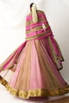 Shop_Itrh_Pink Tissue Embellished Ghunghroos Colorblock Lehenga Set With Neck Blouse _at_Aza_Fashions