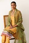 Itrh_Yellow Tissue, Organza Gota Patti, Zari Scoop Colorblock Embellished Kurta Set _Online_at_Aza_Fashions