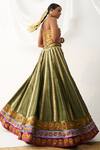 Shop_Itrh_Green , Chanderi Gota Patti, Embroidery Striped Lehenga And Corset Set _at_Aza_Fashions