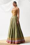 Itrh_Green , Chanderi Gota Patti, Embroidery Striped Lehenga And Corset Set _Online_at_Aza_Fashions