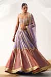 Buy_Itrh_Purple Tissue, Silk Gota Patti, Beads Scoop Neck Colorblock Work Lehenga Set _at_Aza_Fashions
