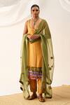 Buy_Itrh_Yellow Tissue, Organza Gota Patti, Zari Scoop Colorblock Embellished Kurta Set _at_Aza_Fashions