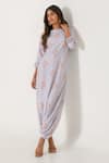 Pasha India_Grey Cotton Rayon Printed Floral Round Dhoti Jumpsuit _Online_at_Aza_Fashions