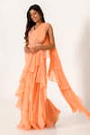 Pasha India_Orange Cotton Rayon Embroidered Floral Work Pre-draped Ruffle Saree With Blouse _Online_at_Aza_Fashions