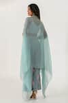 Shop Pasha India Grey Cotton, Rayon Embroidery, Sequins V-neck Scalloped Border Cape Pant Set at Aza Fashions Shop_Pasha India_Grey Cotton, Rayon Embroidery, Sequins V-neck Scalloped Border Cape Pant Set _at_Aza_Fashions