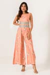 Buy_Pasha India_Orange Cotton Rayon Printed Floral Round Jumpsuit _at_Aza_Fashions