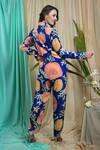 Shop_Seams Pret And Couture_Blue Crepe Sequins Collared Aanya Floral Bloom Print Shirt With Pant _at_Aza_Fashions