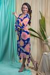 Buy_Seams Pret And Couture_Blue Georgette, Silk Sequins V-neck Calendonia Floral Bloom Print Dress _Online_at_Aza_Fashions