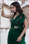 Buy_Seeaash_Emerald Green Lycra Embroidery Ruffle Pre-draped Saree With Blouse _Online_at_Aza_Fashions