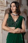 Shop_Seeaash_Emerald Green Lycra Embroidery Ruffle Pre-draped Saree With Blouse _Online_at_Aza_Fashions