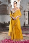 Buy_Seeaash_Yellow Net Embroidery Pearl Sweetheart Neck Pre-draped Saree With Blouse _at_Aza_Fashions