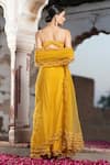 Shop_Seeaash_Yellow Net Embroidery Pearl Sweetheart Neck Pre-draped Saree With Blouse _at_Aza_Fashions