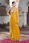 Seeaash_Yellow Net Embroidery Pearl Sweetheart Neck Pre-draped Saree With Blouse _Online_at_Aza_Fashions