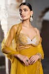 Buy_Seeaash_Yellow Net Embroidery Pearl Sweetheart Neck Pre-draped Saree With Blouse _Online_at_Aza_Fashions