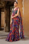 Buy_Seeaash_Purple Soft Organza Printed Rang Leaf Pre-draped Saree With Blouse _at_Aza_Fashions