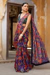 Seeaash_Purple Soft Organza Printed Rang Leaf Pre-draped Saree With Blouse _Online_at_Aza_Fashions