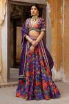 Buy_Seeaash_Purple Chanderi Printed Rang Plunge V Neck Lehenga Set _at_Aza_Fashions