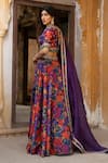 Shop_Seeaash_Purple Chanderi Printed Rang Plunge V Neck Lehenga Set _at_Aza_Fashions