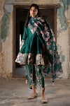 Buy_Seeaash_Emerald Green Chanderi Printed Bagh Round Anarkali Set _at_Aza_Fashions