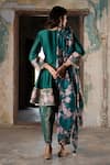 Shop_Seeaash_Emerald Green Chanderi Printed Bagh Round Anarkali Set _at_Aza_Fashions