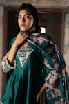 Seeaash_Emerald Green Chanderi Printed Bagh Round Anarkali Set _Online_at_Aza_Fashions