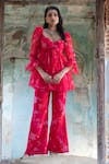 Buy_Seeaash_Pink Soft Organza Printed Bagh Sweetheart Neck Floral Tunic And Pant Set _at_Aza_Fashions