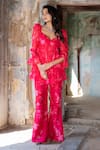 Buy_Seeaash_Pink Soft Organza Printed Bagh Sweetheart Neck Floral Tunic And Pant Set _Online_at_Aza_Fashions