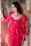 Seeaash_Pink Soft Organza Printed Bagh Sweetheart Neck Floral Tunic And Pant Set _at_Aza_Fashions