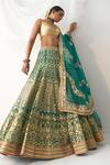 Buy_Itrh_Green Lampi Hand Embroidered Gota Patti Leaf Neck Bridal Lehenga Set_at_Aza_Fashions