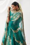 Shop_Itrh_Green Lampi Hand Embroidered Gota Patti Leaf Neck Bridal Lehenga Set_Online_at_Aza_Fashions