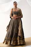 Buy_Itrh_Black Tissue Gota Patti, Embroidery Round Neck Hand Lehenga Set _at_Aza_Fashions