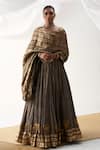 Buy_Itrh_Black Tissue Gota Patti, Embroidery Round Neck Hand Lehenga Set _Online_at_Aza_Fashions