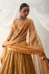 Buy_Itrh_Yellow Tissue Gota Patti Plunge Neck Ghunghroo Embellished Lehenga Set _Online_at_Aza_Fashions
