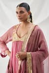 Itrh Pink Tissue Embroidery, Gota Patti V-neck Gathered Work Kurta Set at Aza Fashions Itrh_Pink Tissue Embroidery, Gota Patti V-neck Gathered Work Kurta Set _at_Aza_Fashions