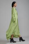 MATI_Green Pure Linen Plain Notched Lapel Trench Koza Asymmetric Jacket _Online_at_Aza_Fashions