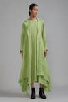 Buy_MATI_Green Pure Linen Plain Dress Boat Vari Aakaar And Trench Jacket Set _at_Aza_Fashions