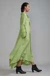 MATI_Green Pure Linen Plain Dress Boat Vari Aakaar And Trench Jacket Set _Online_at_Aza_Fashions