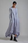 Buy_MATI_Purple Pure Linen Plain Dress Boat Vari Aakaar And Trench Jacket Set _at_Aza_Fashions