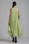 Shop_MATI_Green Handloom Cotton Plain Boat Neck Vari Aakaar Side Cowl Draped Dress _at_Aza_Fashions